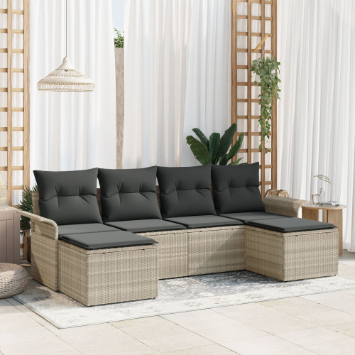vidaXL Trädgårdsoffset med kudde 6 pcs Ljusgrå Poly rattan