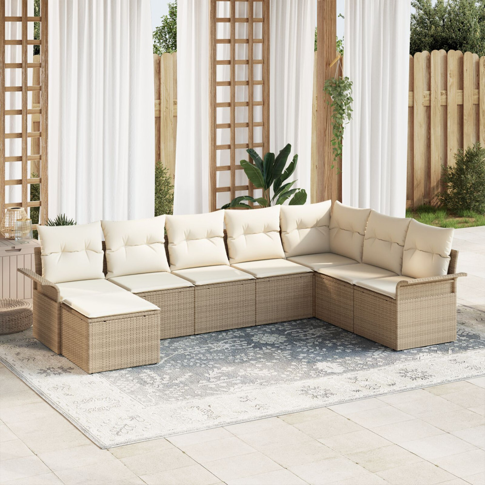 Produktbild för Trädgårdsoffset med kudde 8 pcs Beige konstrotting