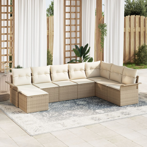 vidaXL Trädgårdsoffset med kudde 8 pcs Beige konstrotting