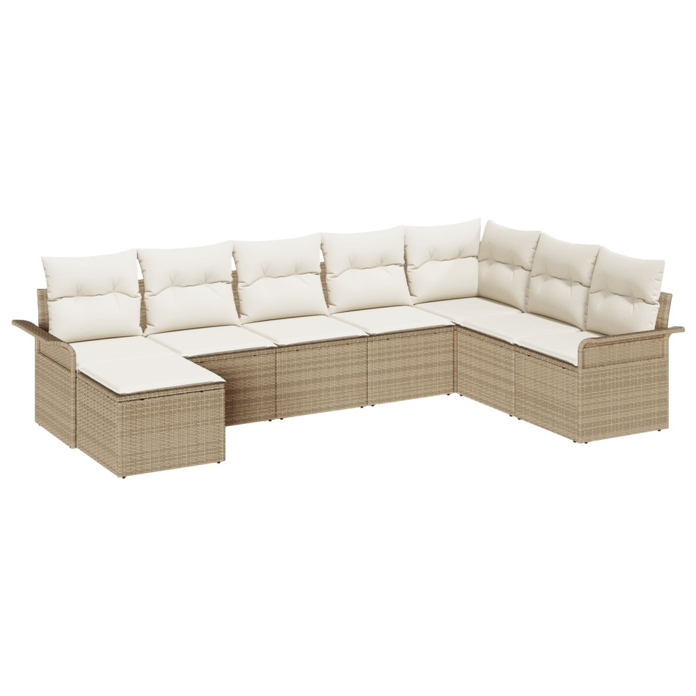 Produktbild för Trädgårdsoffset med kudde 8 pcs Beige konstrotting