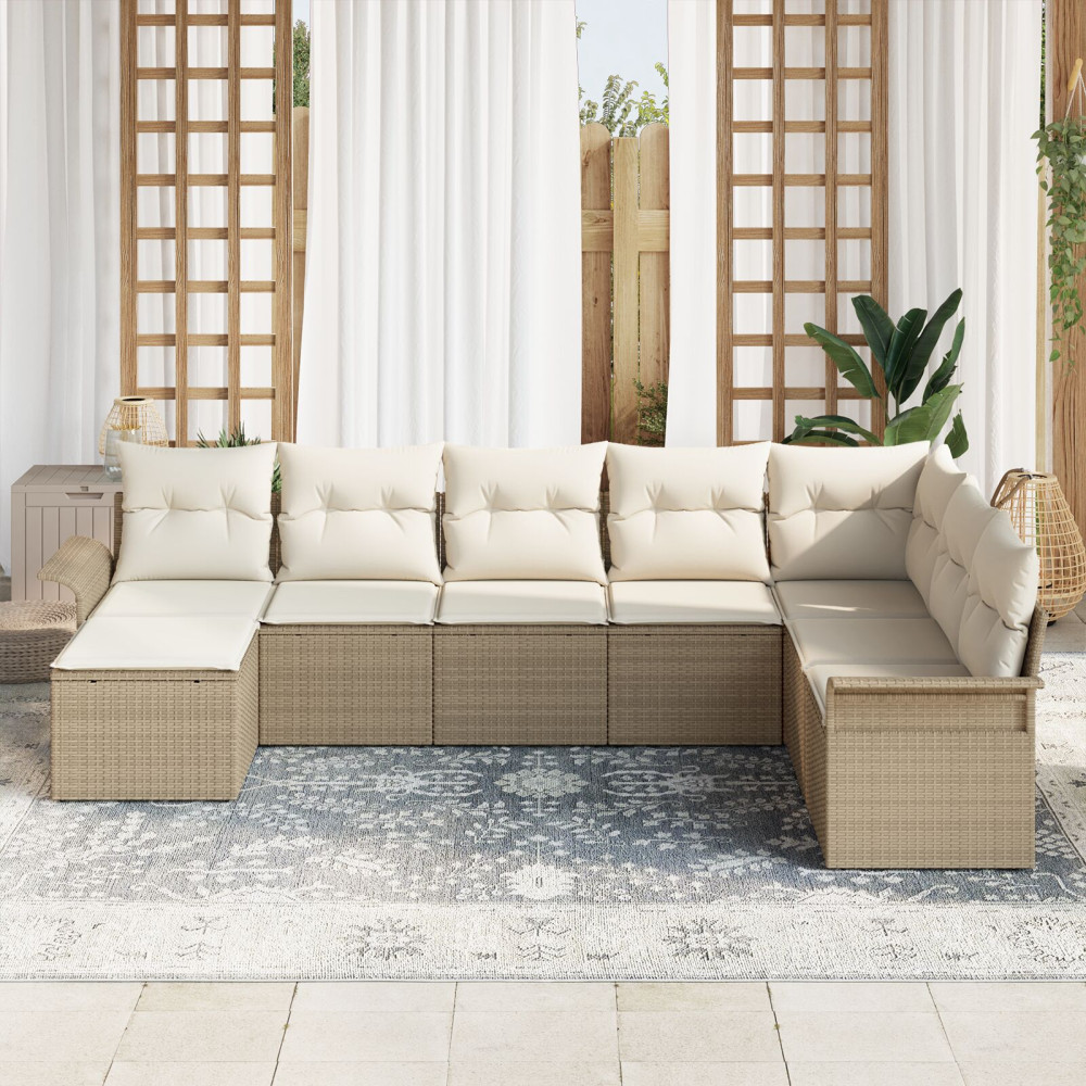 Produktbild för Trädgårdsoffset med kudde 8 pcs Beige konstrotting