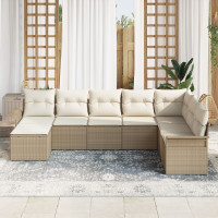 Produktbild för Trädgårdsoffset med kudde 8 pcs Beige konstrotting