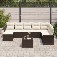 Produktbild för Trädgårdsoffset med kudde 9 pcs Brun Poly rattan