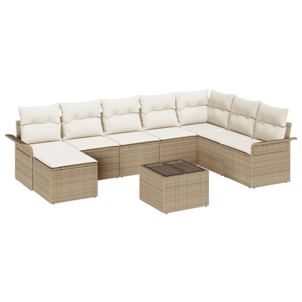 Produktbild för Trädgårdsoffset med kudde 9 pcs Beige konstrotting