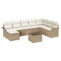 Produktbild för Trädgårdsoffset med kudde 9 pcs Beige konstrotting