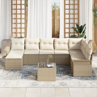 Produktbild för Trädgårdsoffset med kudde 9 pcs Beige konstrotting