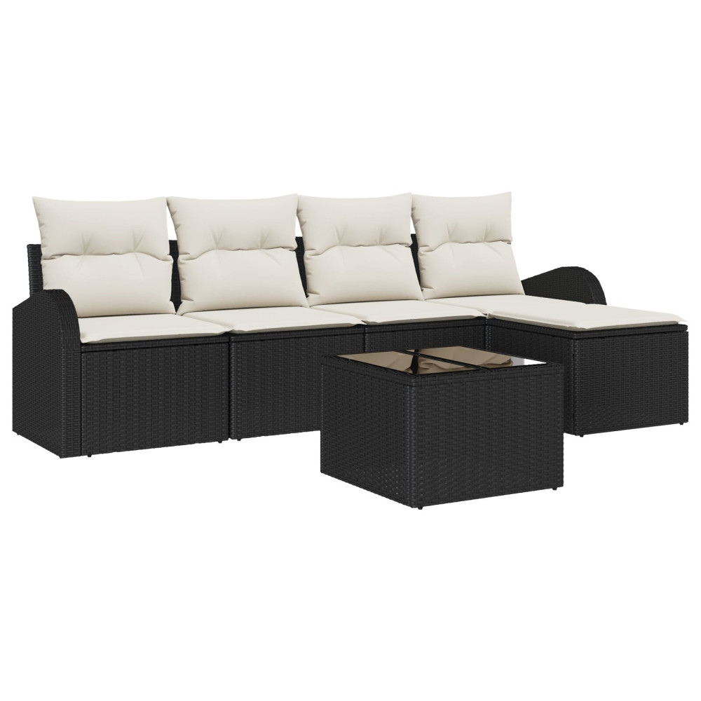 Produktbild för Trädgårdsoffset med kudde 6 pcs Svart Poly rattan
