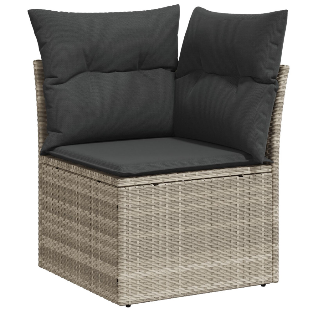 Produktbild för Trädgårdsoffset med kudde 7 pcs Ljusgrå Poly rattan