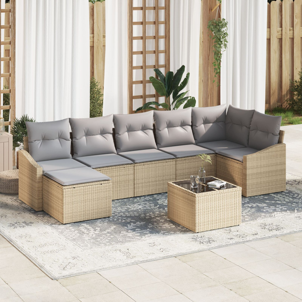 Produktbild för Soffset med kudde 8 pcs Beige konstrotting