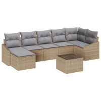 Produktbild för Soffset med kudde 8 pcs Beige konstrotting