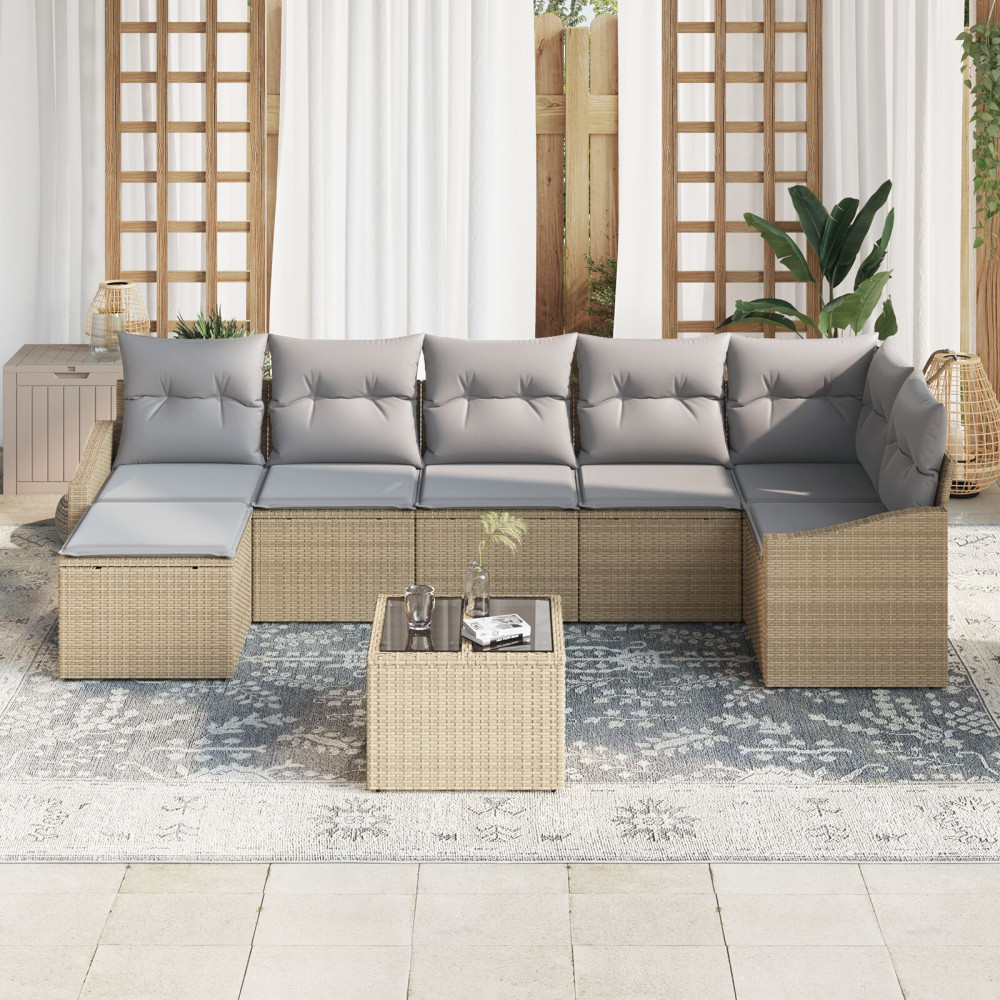 Produktbild för Soffset med kudde 8 pcs Beige konstrotting