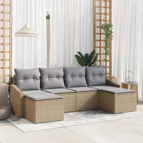 vidaXL Soffset med kudde 6 pcs Beige konstrotting
