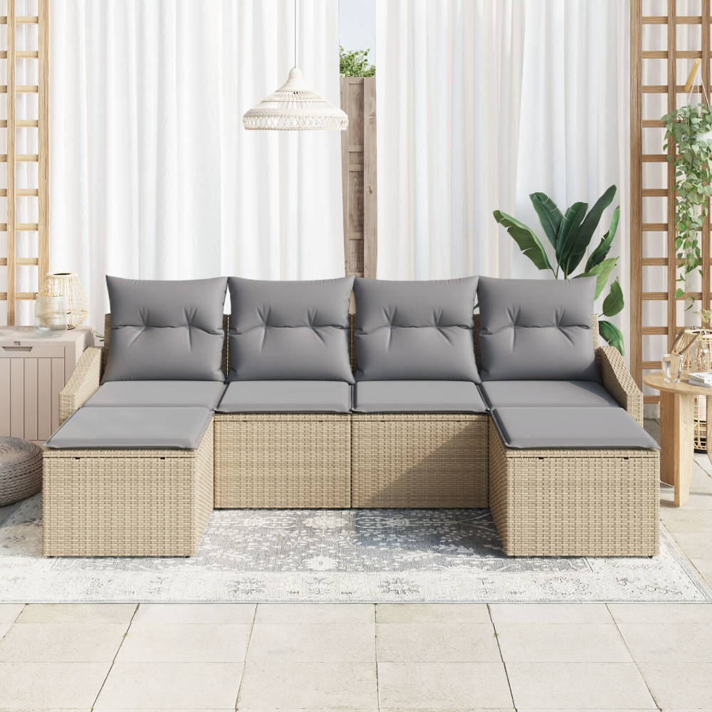 Produktbild för Soffset med kudde 6 pcs Beige konstrotting