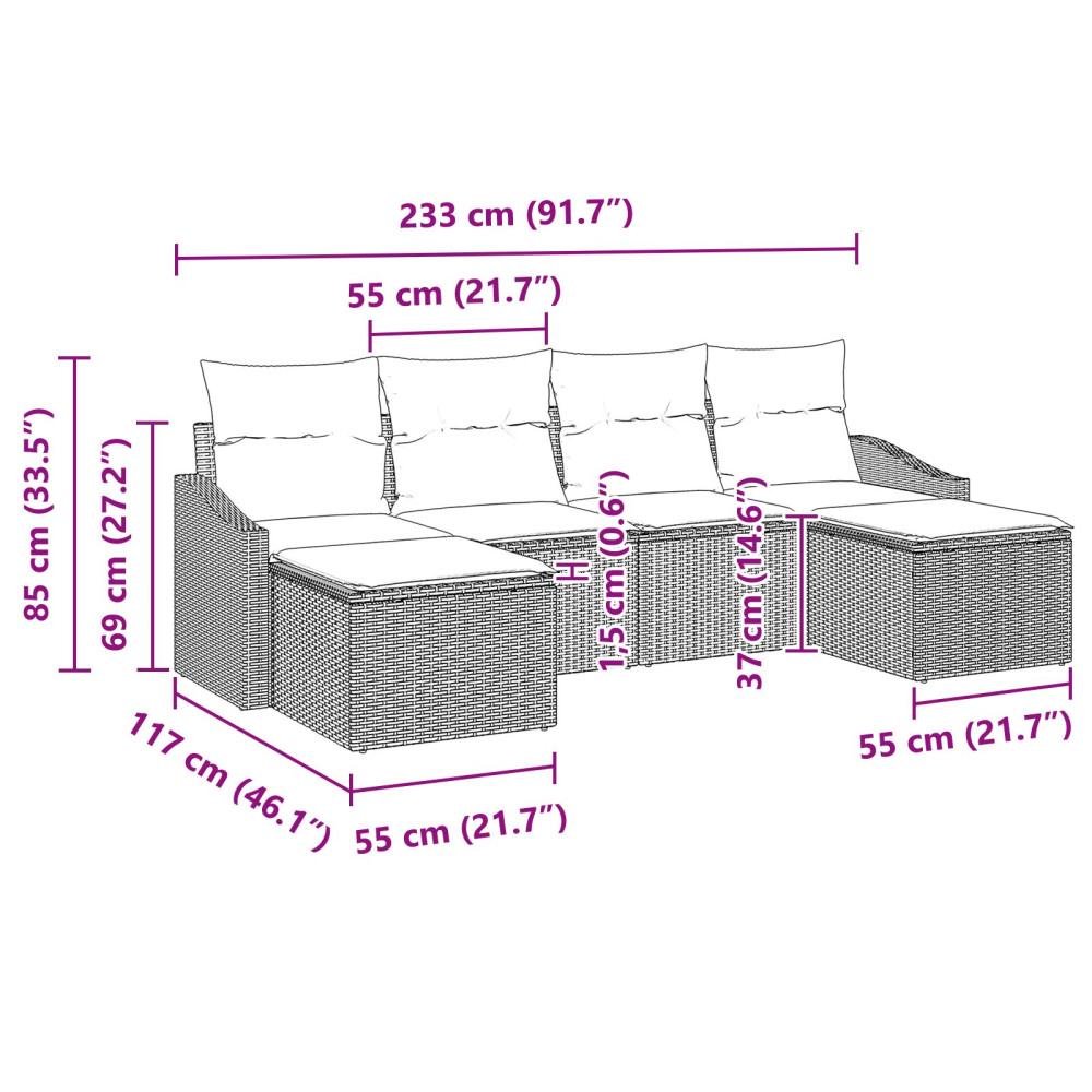 Produktbild för Soffset med kudde 6 pcs Beige konstrotting