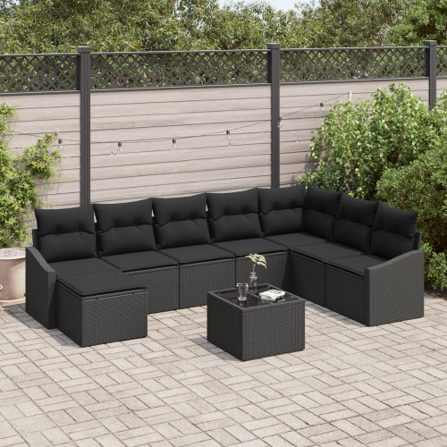 vidaXL Soffset med kudde 9 pcs Svart konstrotting