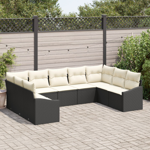 vidaXL Soffset med kudde 9 pcs Svart konstrotting
