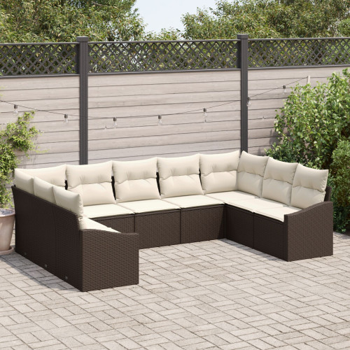 vidaXL Soffset med kudde 9 pcs Brun konstrotting
