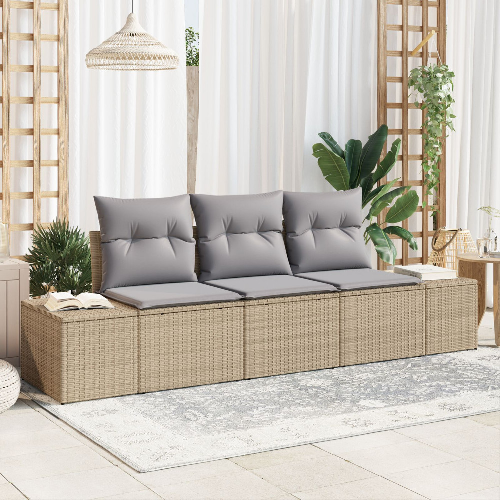 Produktbild för Soffset med kudde 3 pcs Beige konstrotting