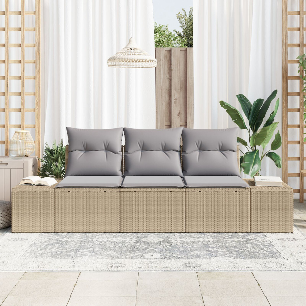 Produktbild för Soffset med kudde 3 pcs Beige konstrotting
