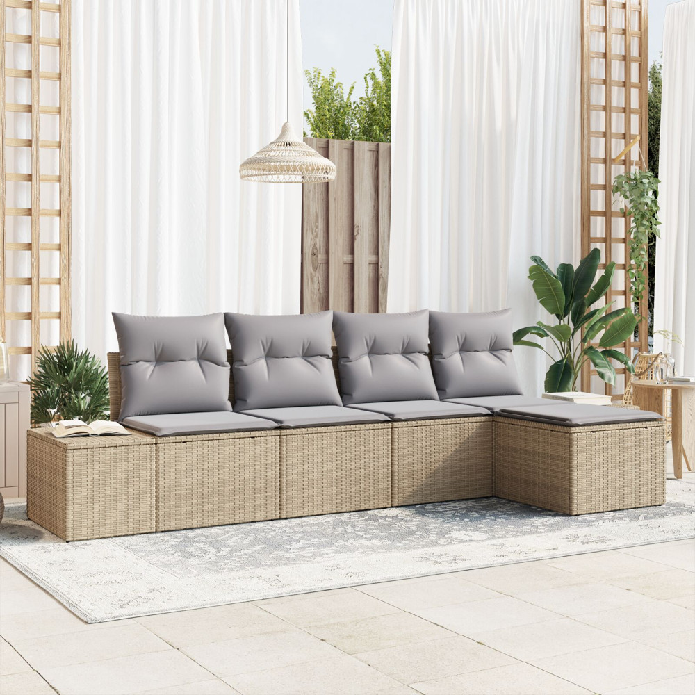 Produktbild för Trädgårdsoffset med kudde 5 pcs Beige konstrotting
