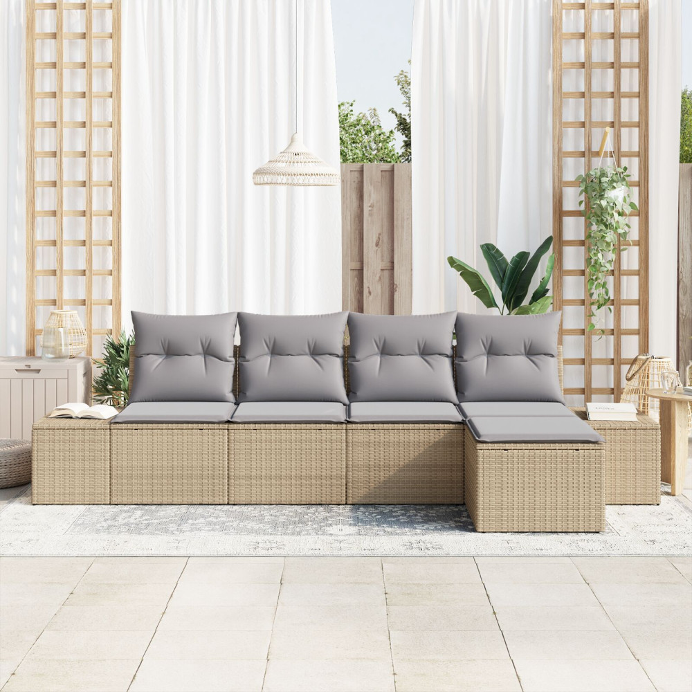 Produktbild för Trädgårdsoffset med kudde 5 pcs Beige konstrotting