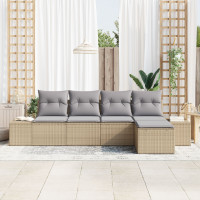 Produktbild för Trädgårdsoffset med kudde 5 pcs Beige konstrotting