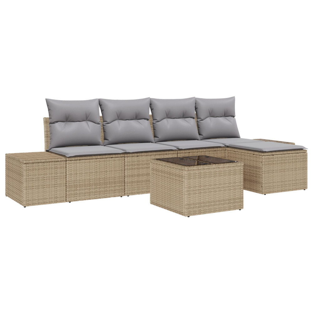 Produktbild för Trädgårdsoffset med kudde 6 pcs Beige konstrotting