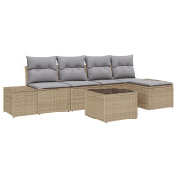 Produktbild för Trädgårdsoffset med kudde 6 pcs Beige konstrotting
