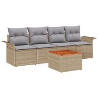Produktbild för Trädgårdsoffset med kudde 5 pcs Beige konstrotting