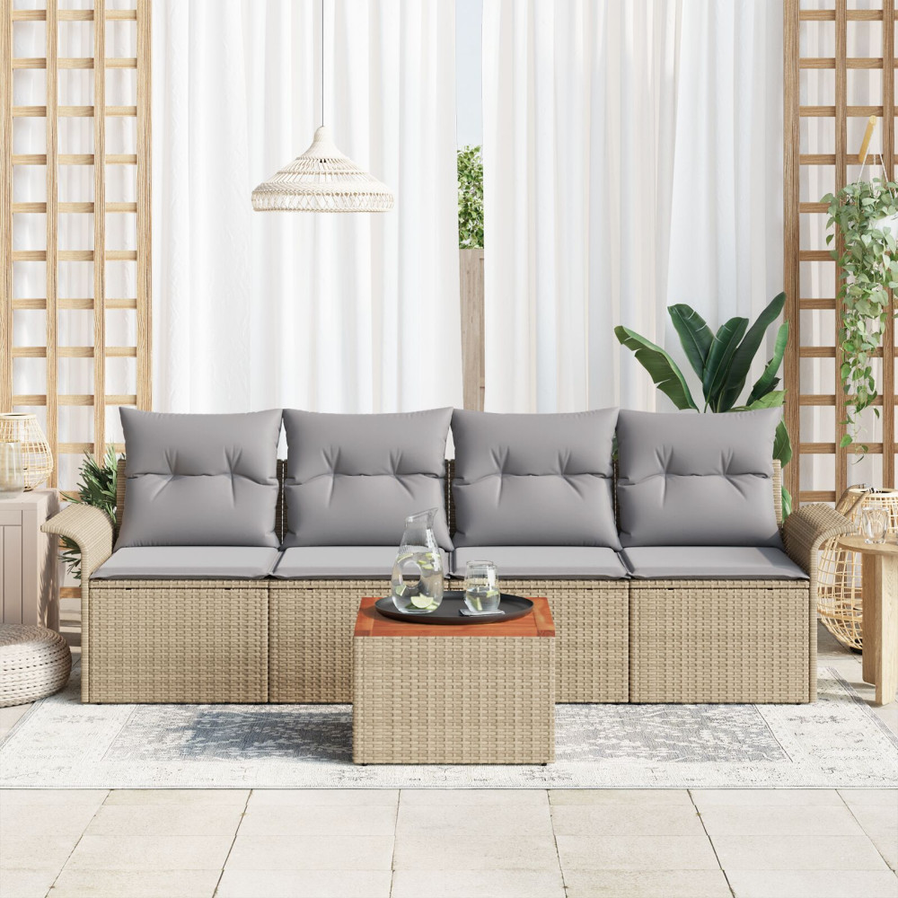 Produktbild för Trädgårdsoffset med kudde 5 pcs Beige konstrotting