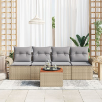 Produktbild för Trädgårdsoffset med kudde 5 pcs Beige konstrotting