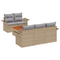 Produktbild för Trädgårdsoffset med kudde 6 pcs Beige konstrotting