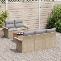 Produktbild för Trädgårdsoffset med kudde 6 pcs Beige konstrotting