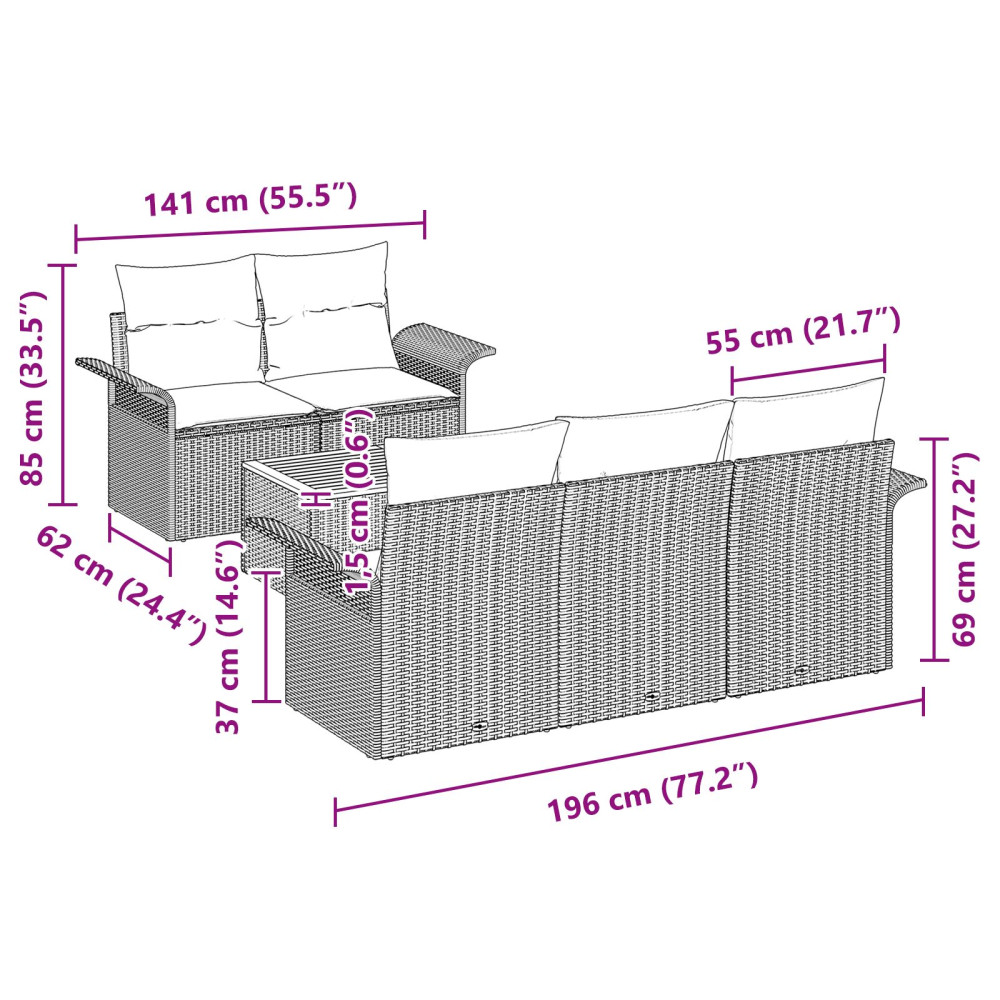 Produktbild för Trädgårdsoffset med kudde 6 pcs Beige konstrotting