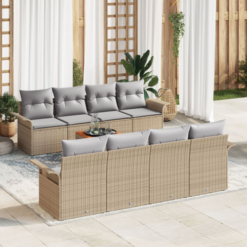 vidaXL Trädgårdsoffset med kudde 9 pcs Beige konstrotting
