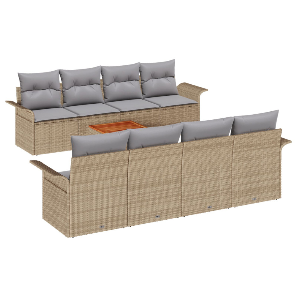 Produktbild för Trädgårdsoffset med kudde 9 pcs Beige konstrotting