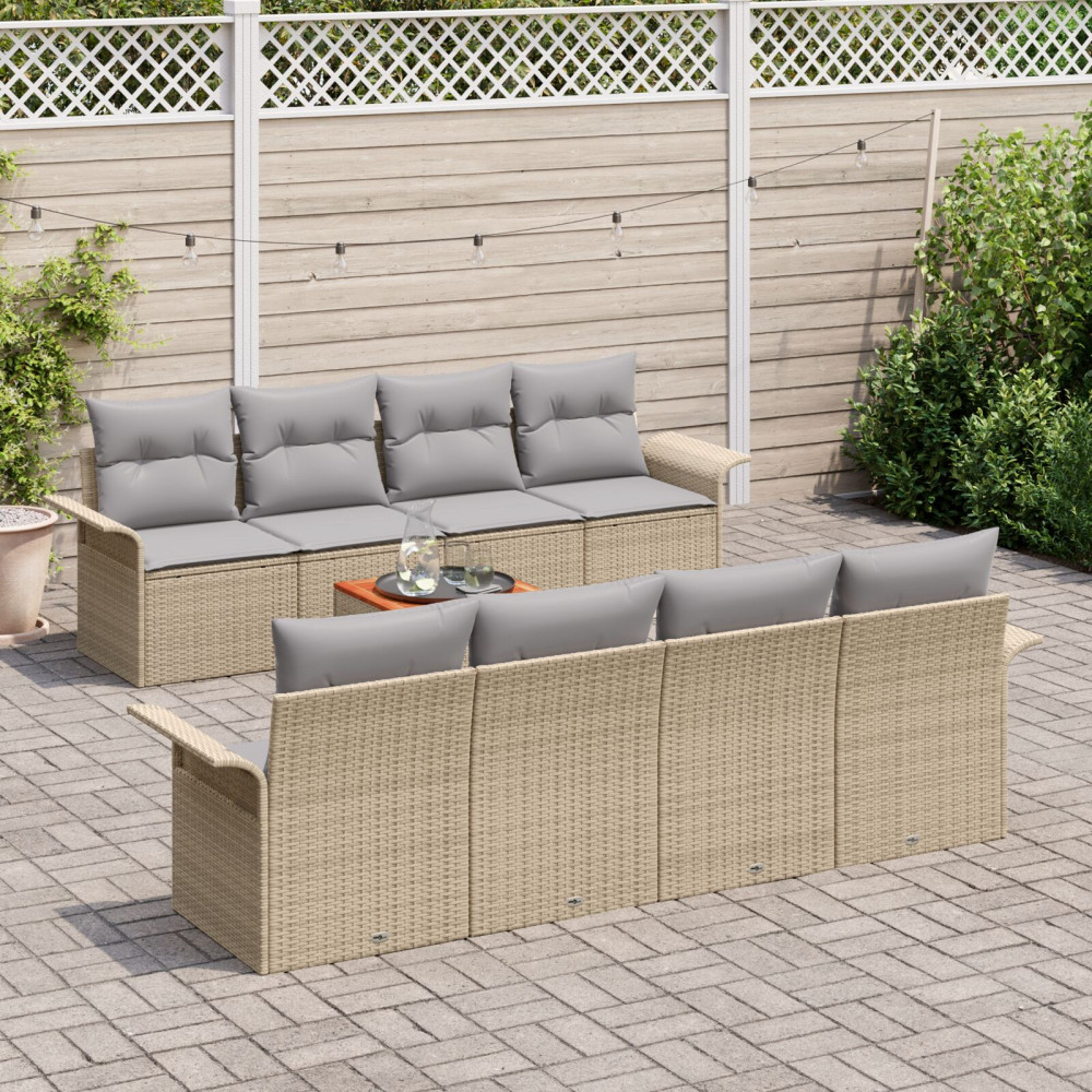 Produktbild för Trädgårdsoffset med kudde 9 pcs Beige konstrotting