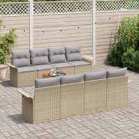 Produktbild för Trädgårdsoffset med kudde 9 pcs Beige konstrotting