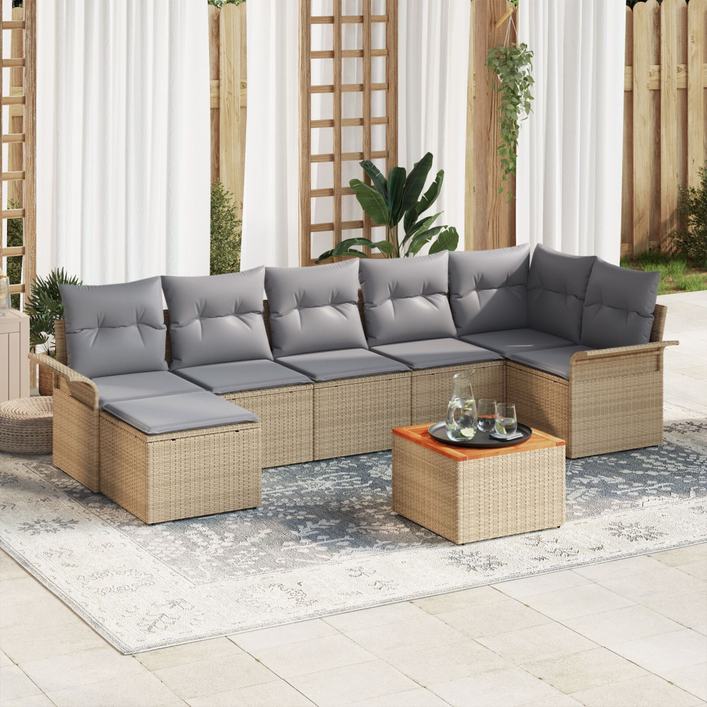Produktbild för Trädgårdsoffset med kudde 8 pcs Beige konstrotting