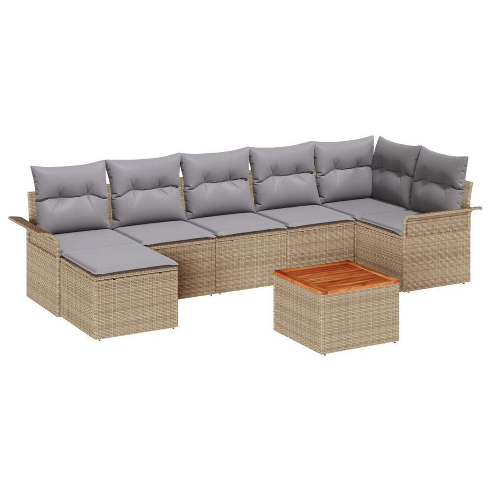 Produktbild för Trädgårdsoffset med kudde 8 pcs Beige konstrotting