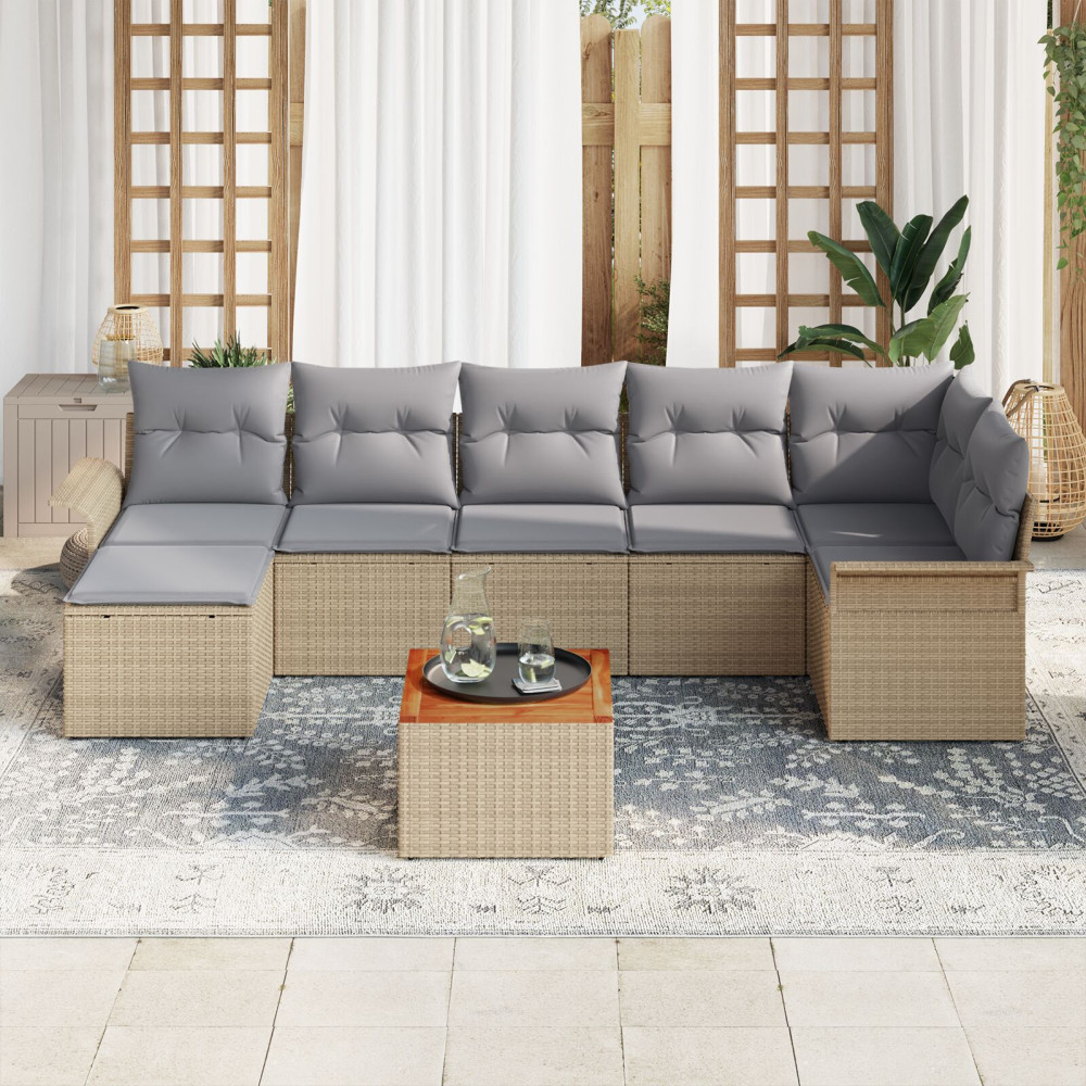 Produktbild för Trädgårdsoffset med kudde 8 pcs Beige konstrotting
