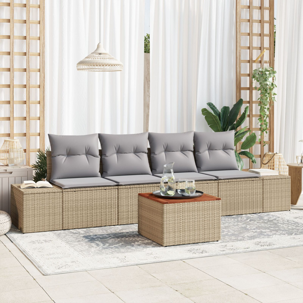 Produktbild för Trädgårdsoffset med kudde 5 pcs Beige konstrotting