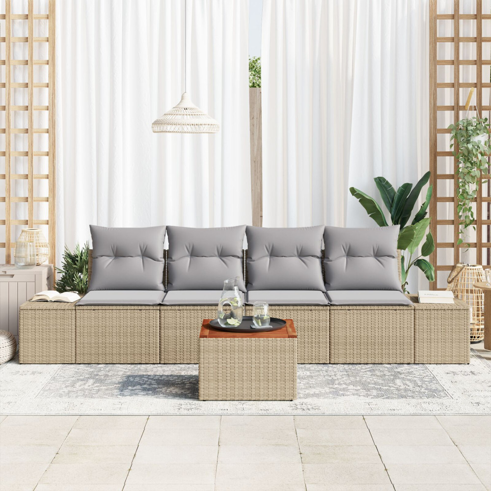 Produktbild för Trädgårdsoffset med kudde 5 pcs Beige konstrotting