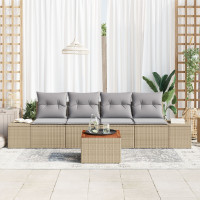 Produktbild för Trädgårdsoffset med kudde 5 pcs Beige konstrotting