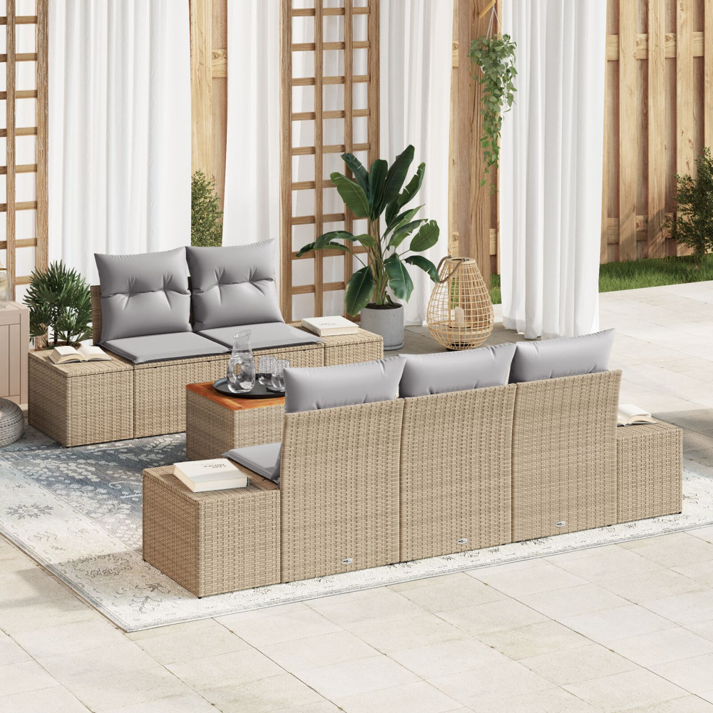 Produktbild för Trädgårdsoffset med kudde 6 pcs Beige konstrotting