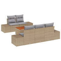 Produktbild för Trädgårdsoffset med kudde 6 pcs Beige konstrotting