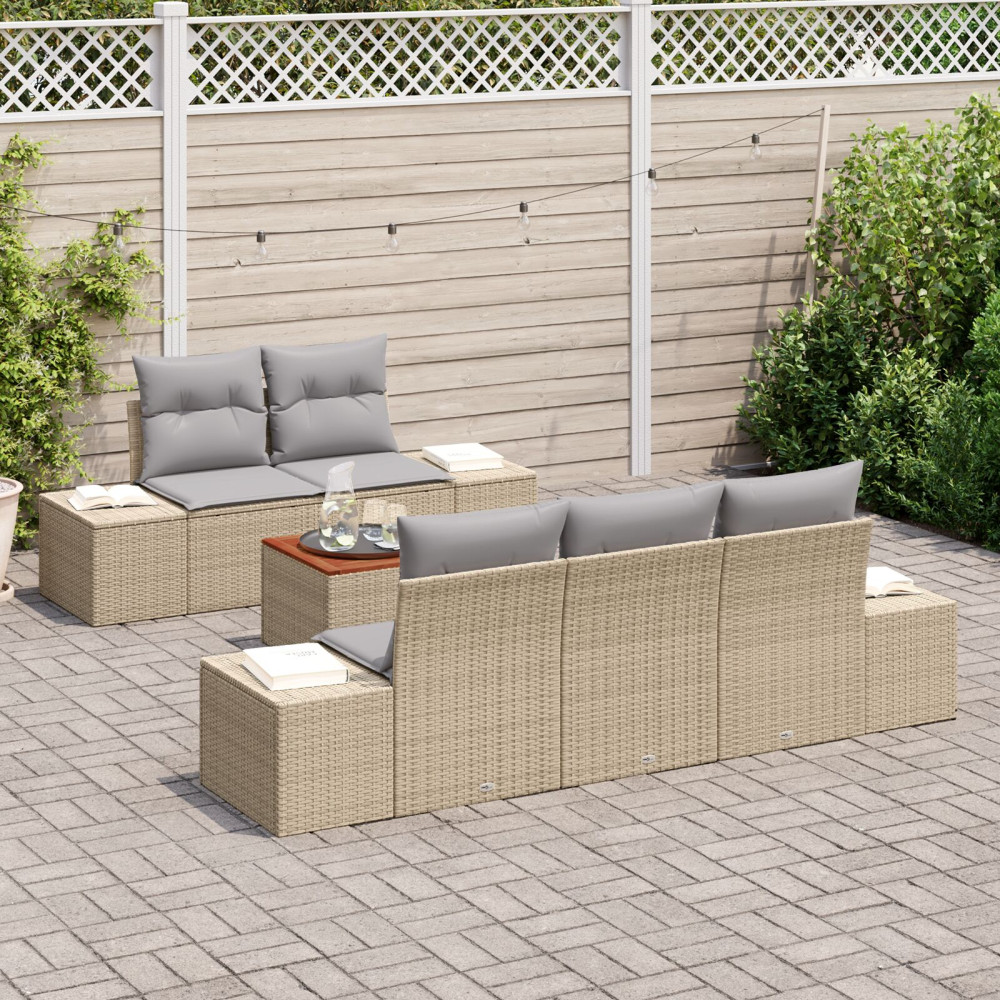 Produktbild för Trädgårdsoffset med kudde 6 pcs Beige konstrotting
