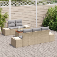 Produktbild för Trädgårdsoffset med kudde 6 pcs Beige konstrotting