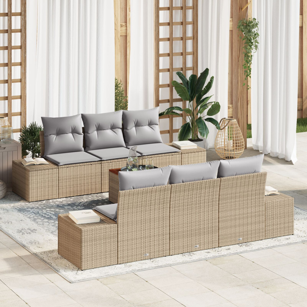 Produktbild för Trädgårdsoffset med kudde 7 pcs Beige konstrotting