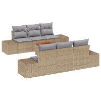 Produktbild för Trädgårdsoffset med kudde 7 pcs Beige konstrotting